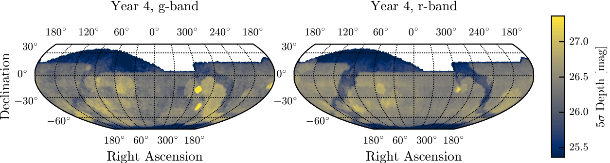 LSST depth maps after 4 years of observation